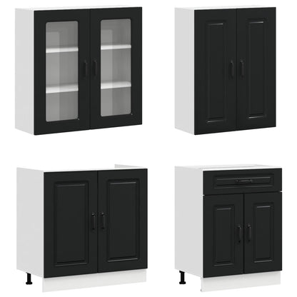 vidaXL Kitchen Unit KALMAR 4 pcs Black Engineered Wood 3