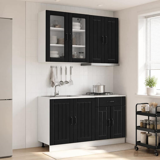 Kitchen Unit LUCCA 4 pcs Engineered Wood Black 80 cm