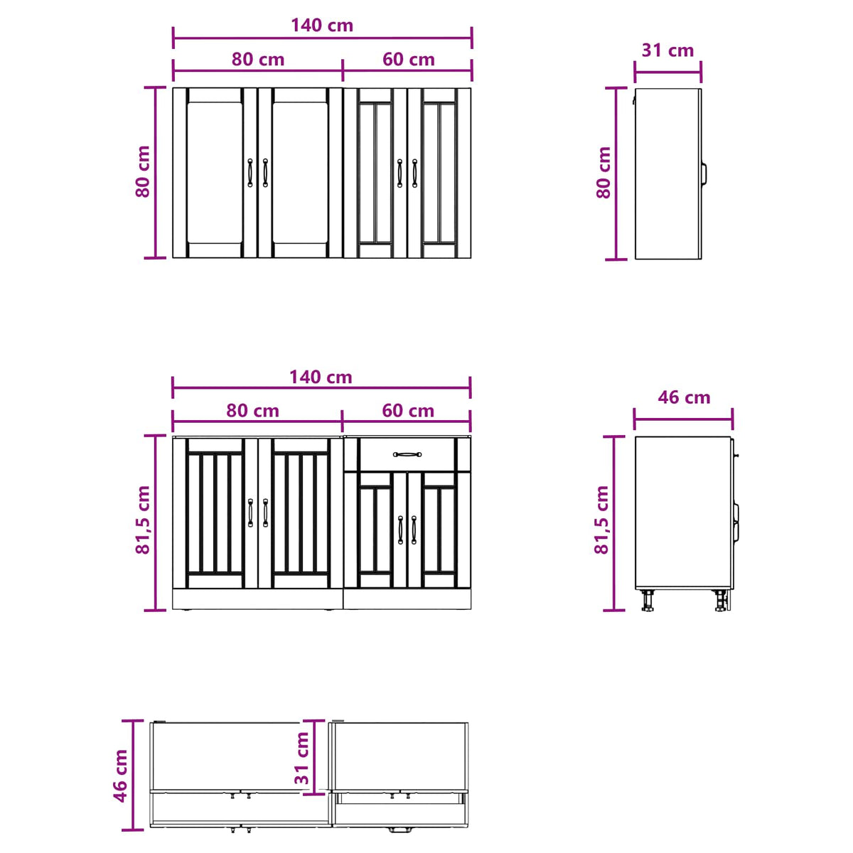 Kitchen Unit LUCCA 4 pcs Engineered Wood Concrete grey 80 cm