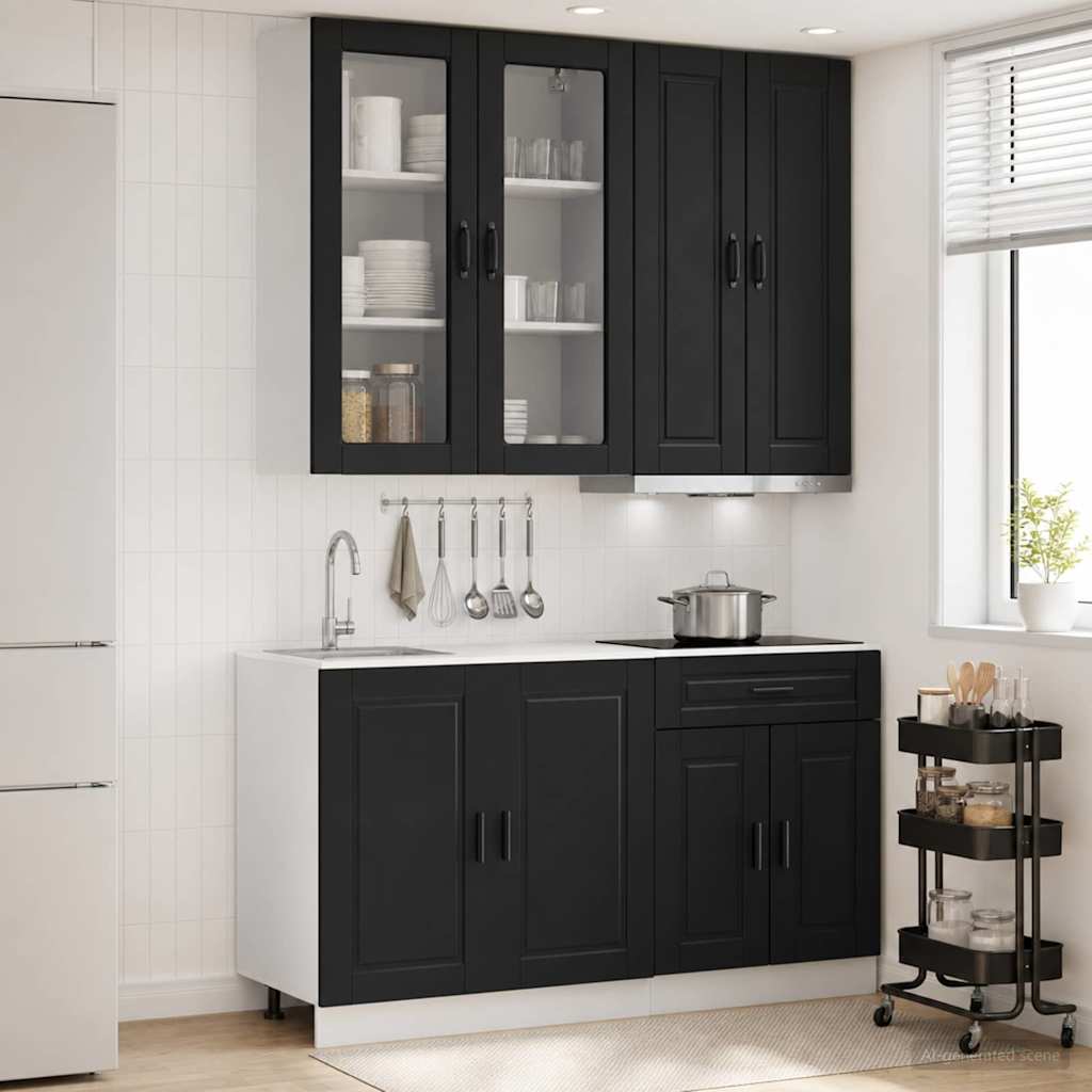 Kitchen Unit PORTO 4 pcs Engineered Wood Black 100 cm