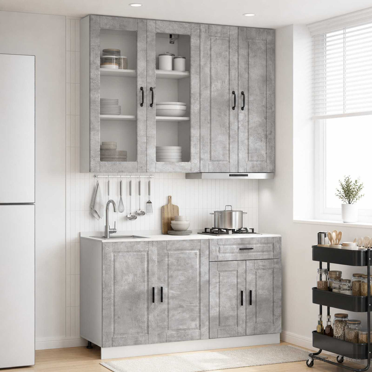Kitchen Unit PORTO 4 pcs Engineered Wood Concrete grey 100 cm