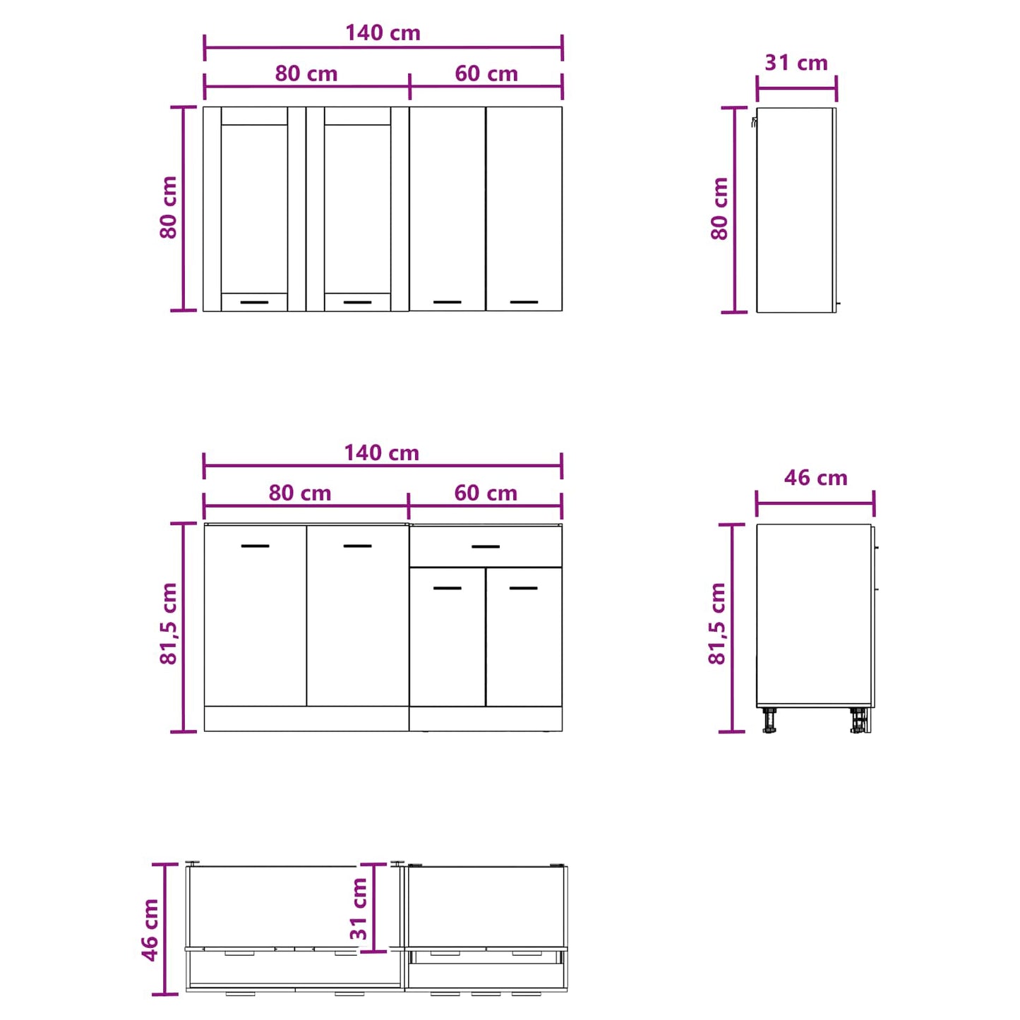 vidaXL Kitchen Unit LYON 4 pcs Black Oak Engineered Wood 6