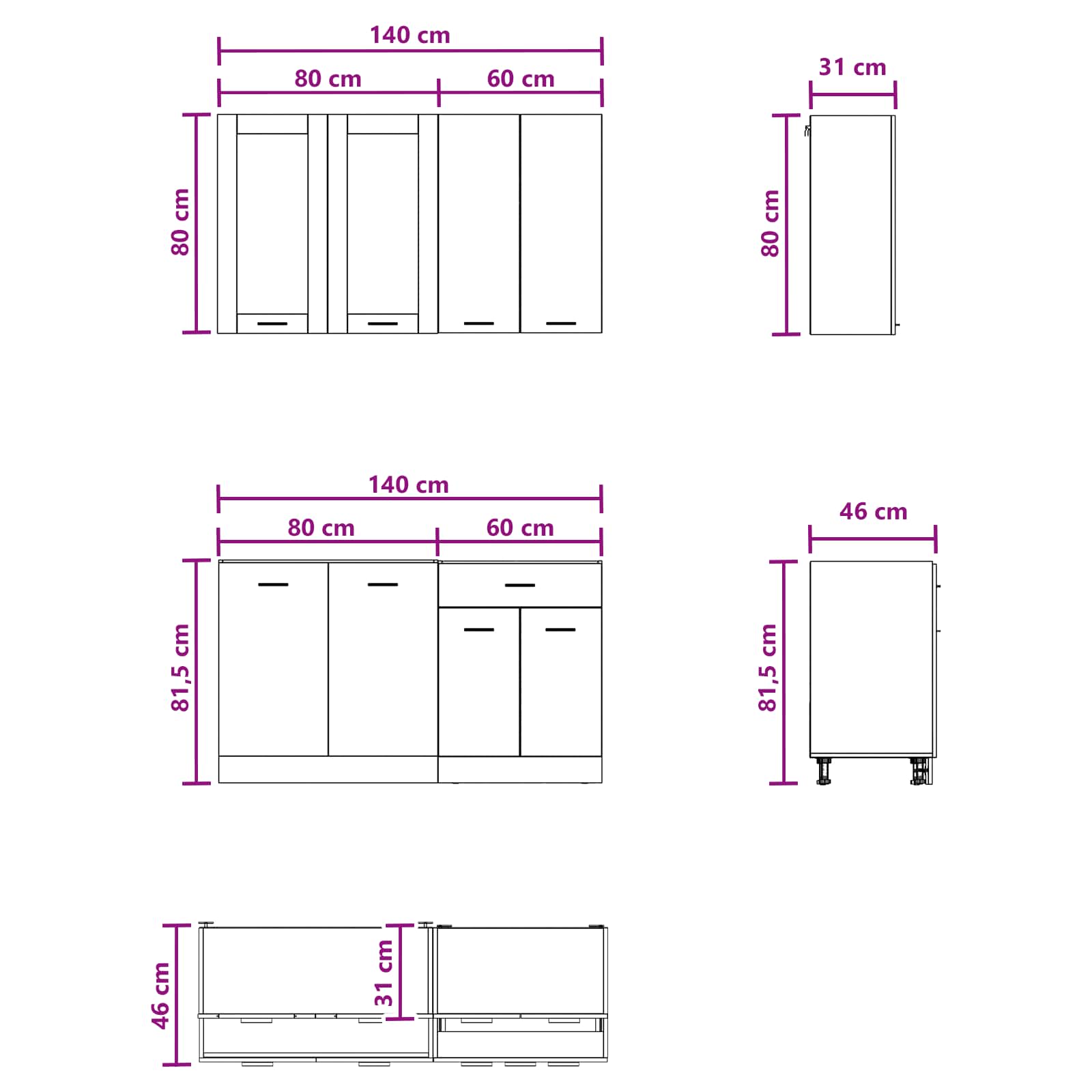 vidaXL Kitchen Unit LYON 4 pcs Black Oak Engineered Wood 6