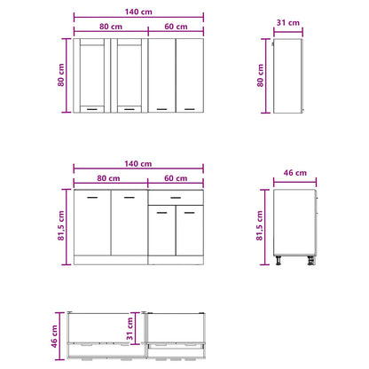 vidaXL Kitchen Unit LYON 4 pcs Black Oak Engineered Wood 6