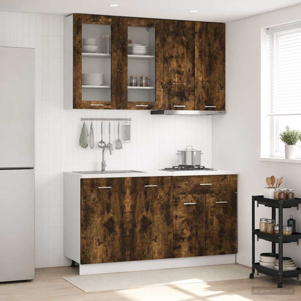 vidaXL Kitchen Unit LYON 4 pcs Smoked Oak Engineered Wood 1