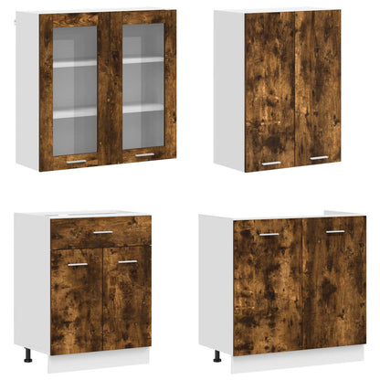 vidaXL Kitchen Unit LYON 4 pcs Smoked Oak Engineered Wood 3