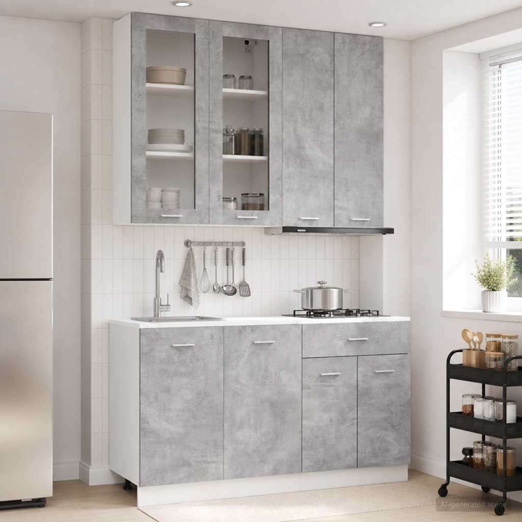 vidaXL Kitchen Unit LYON 4 pcs Concrete Grey Engineered Wood 1