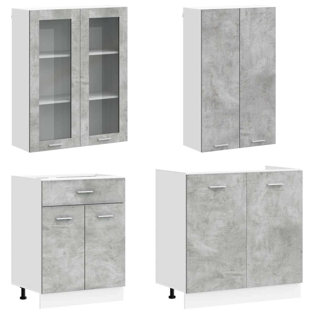 vidaXL Kitchen Unit LYON 4 pcs Concrete Grey Engineered Wood 3