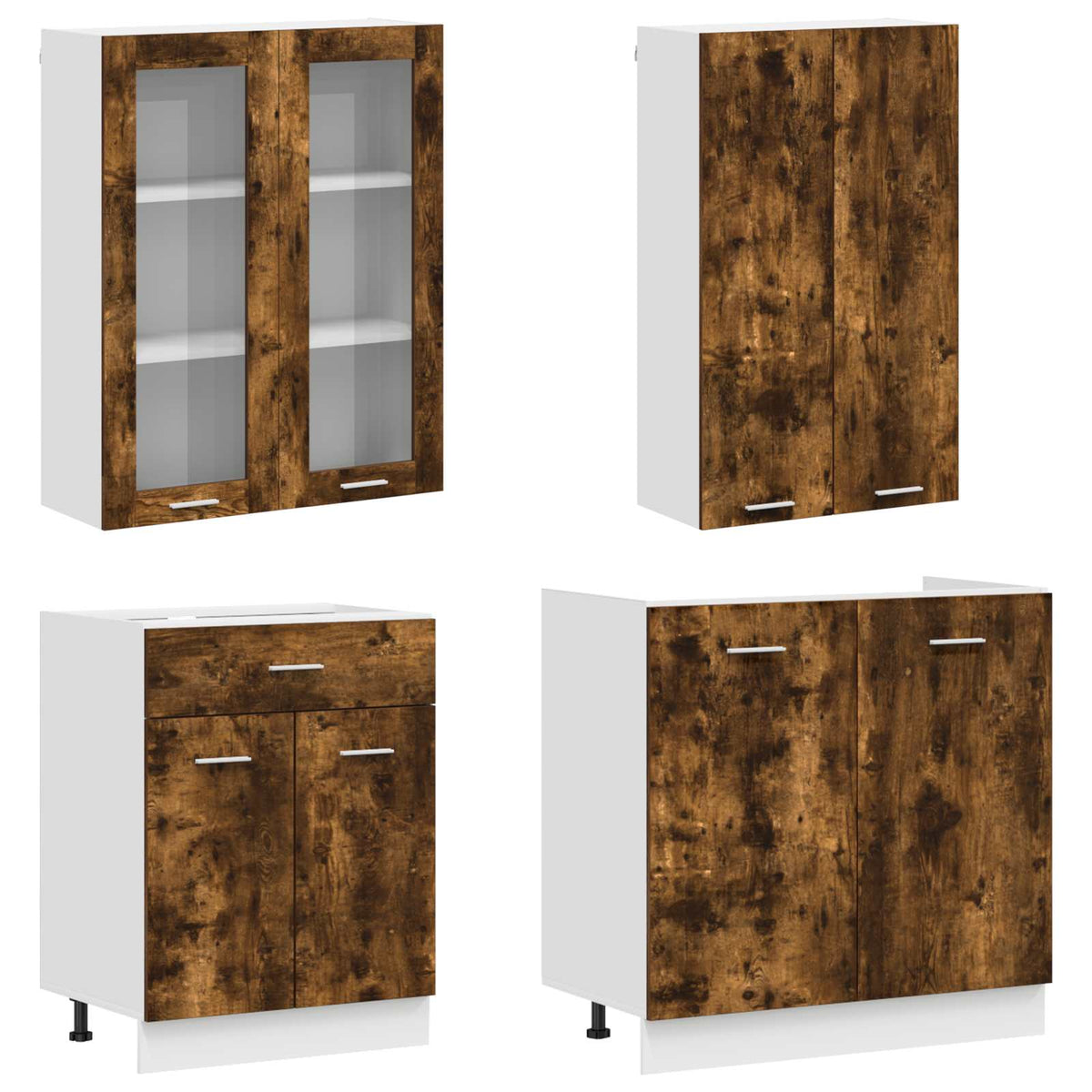 vidaXL Kitchen Unit LYON 4 pcs Smoked Oak Engineered Wood 3