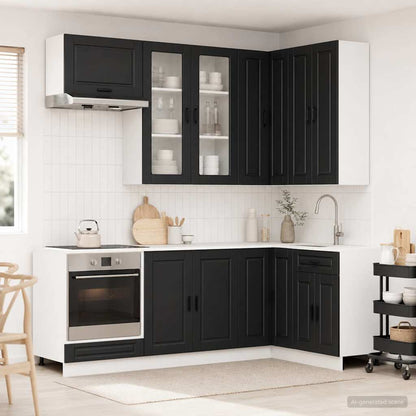 Kitchen Unit PORTO 8 pcs Engineered Wood Black 100 cm