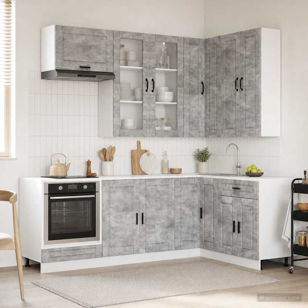 Kitchen Unit PORTO 8 pcs Engineered Wood Concrete grey 100 cm