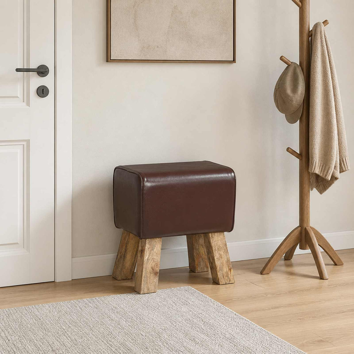 Bench 40 x 30 x 45 cm Real Leather Dark brown