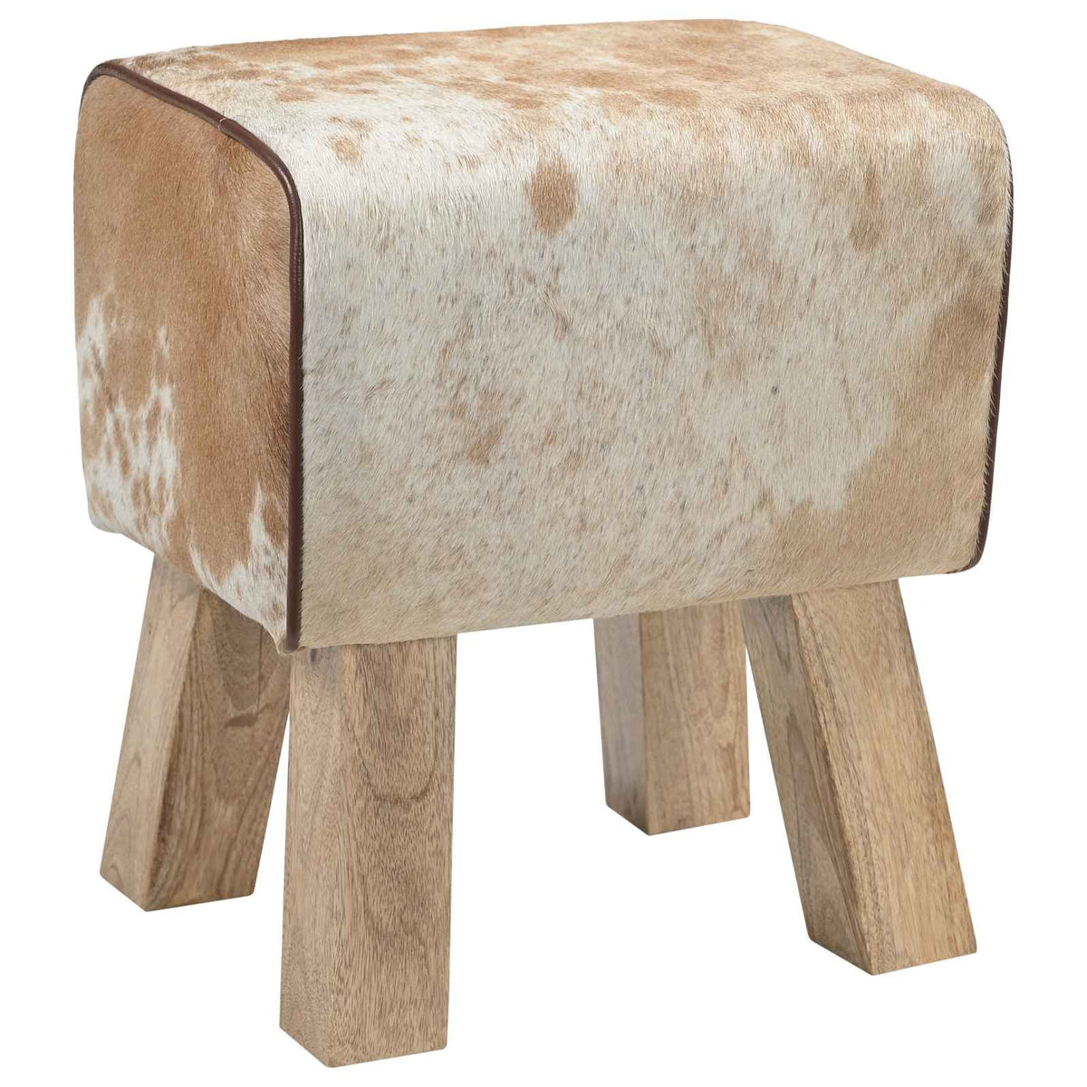 Bench 40 x 30 x 45 cm Real Leather Brown and white