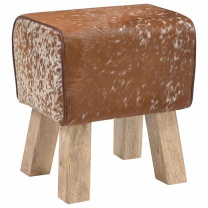 Bench 40 x 30 x 45 cm Real Leather Brown and white