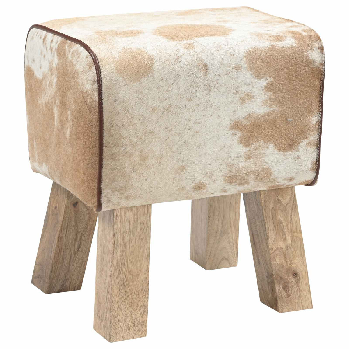 Bench 40 x 30 x 45 cm Real Leather Brown and white