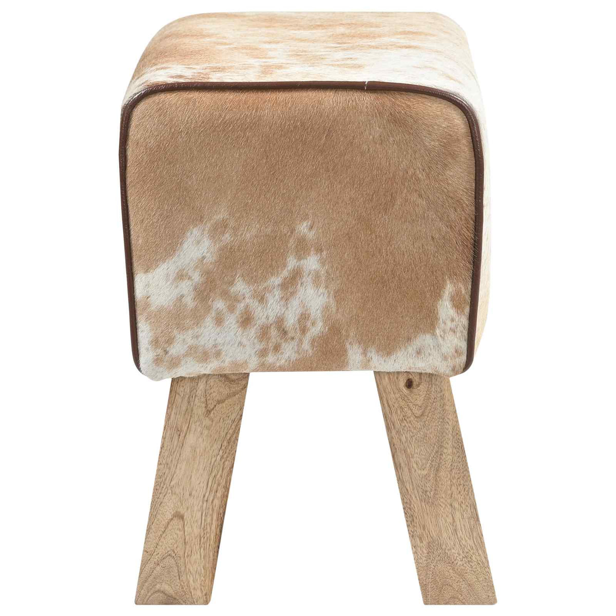 Bench 40 x 30 x 45 cm Real Leather Brown and white