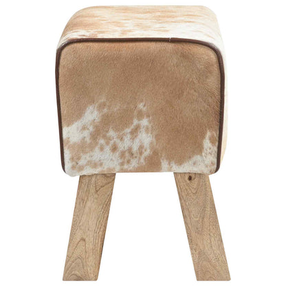 Bench 40 x 30 x 45 cm Real Leather Brown and white