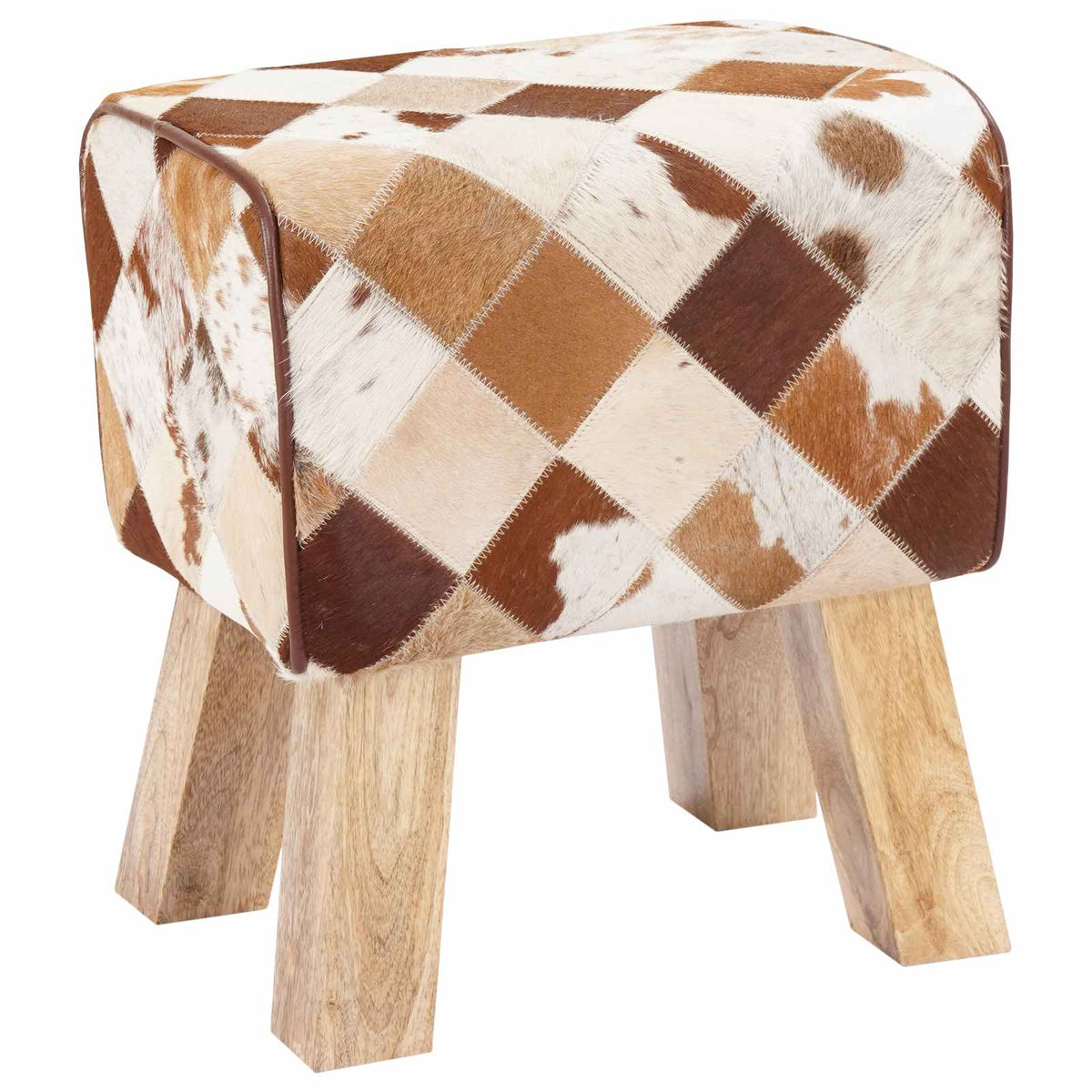 Bench 40 x 30 x 45 cm Real Leather Brown patchwork