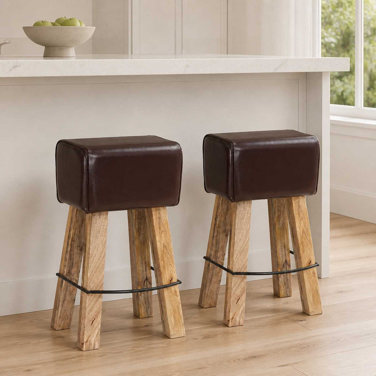 vidaXL Bar Stool 2 pcs 44 x 33 x 74 cm Real Leather