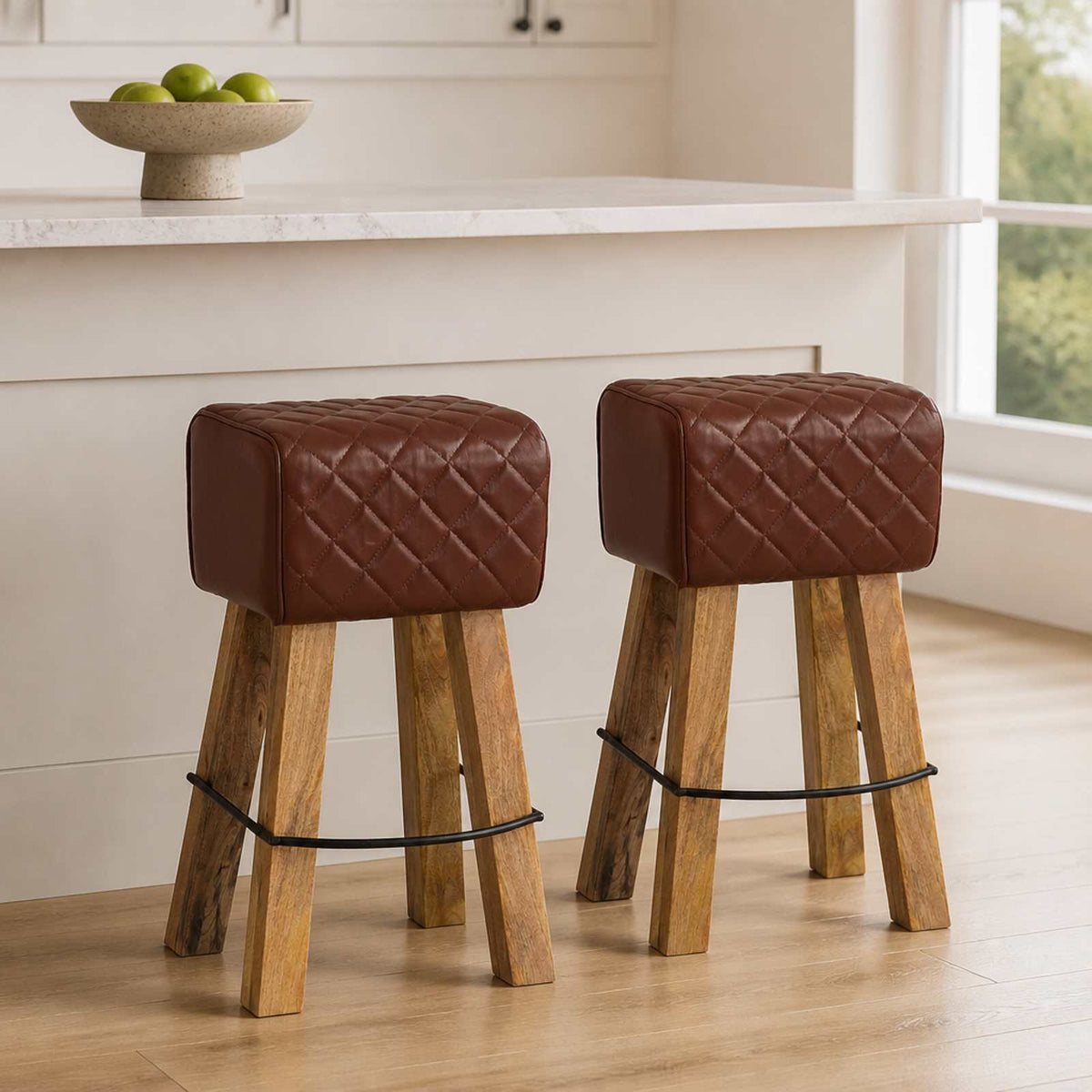 vidaXL Bar Stool 2 pcs 44 x 33 x 74 cm Real Leather