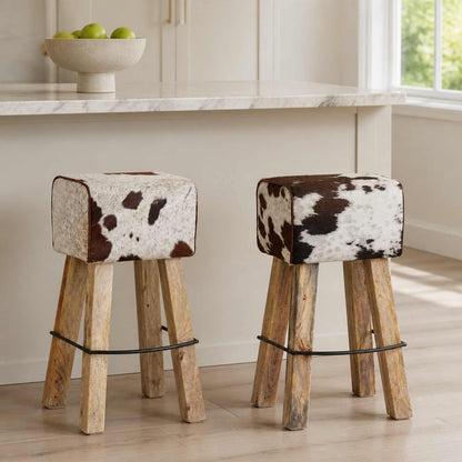 vidaXL Bar Stool 2 pcs Brown and White 44 x 33 x 74 cm Real Leather 1