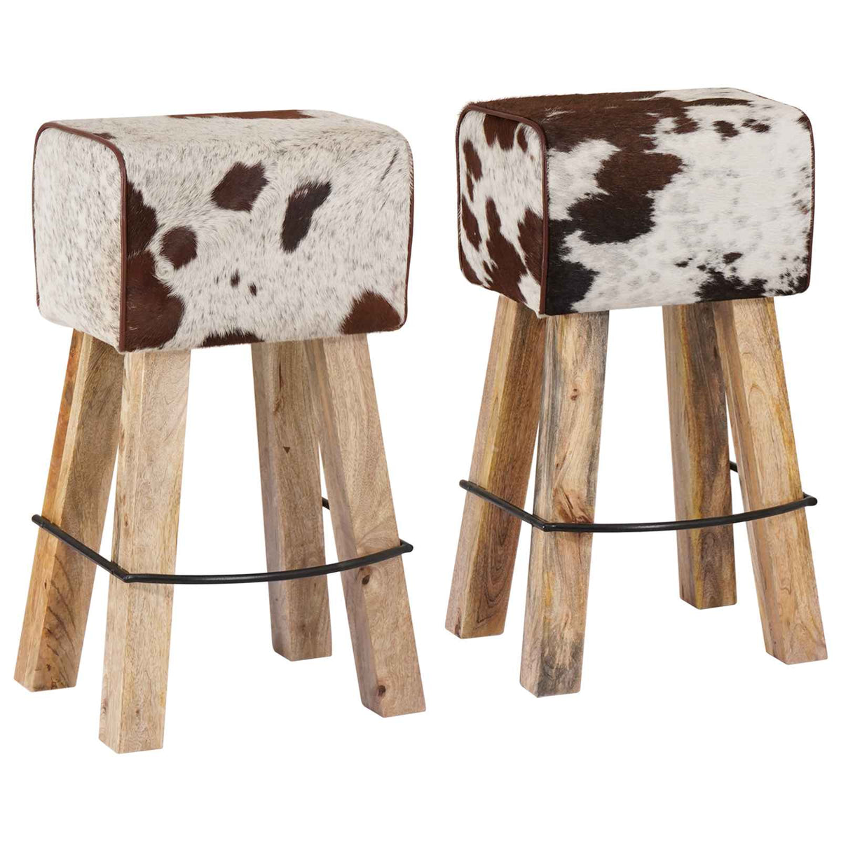 vidaXL Bar Stool 2 pcs Brown and White 44 x 33 x 74 cm Real Leather 2