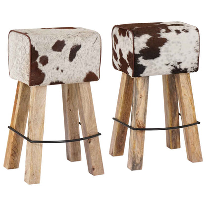vidaXL Bar Stool 2 pcs Brown and White 44 x 33 x 74 cm Real Leather 2
