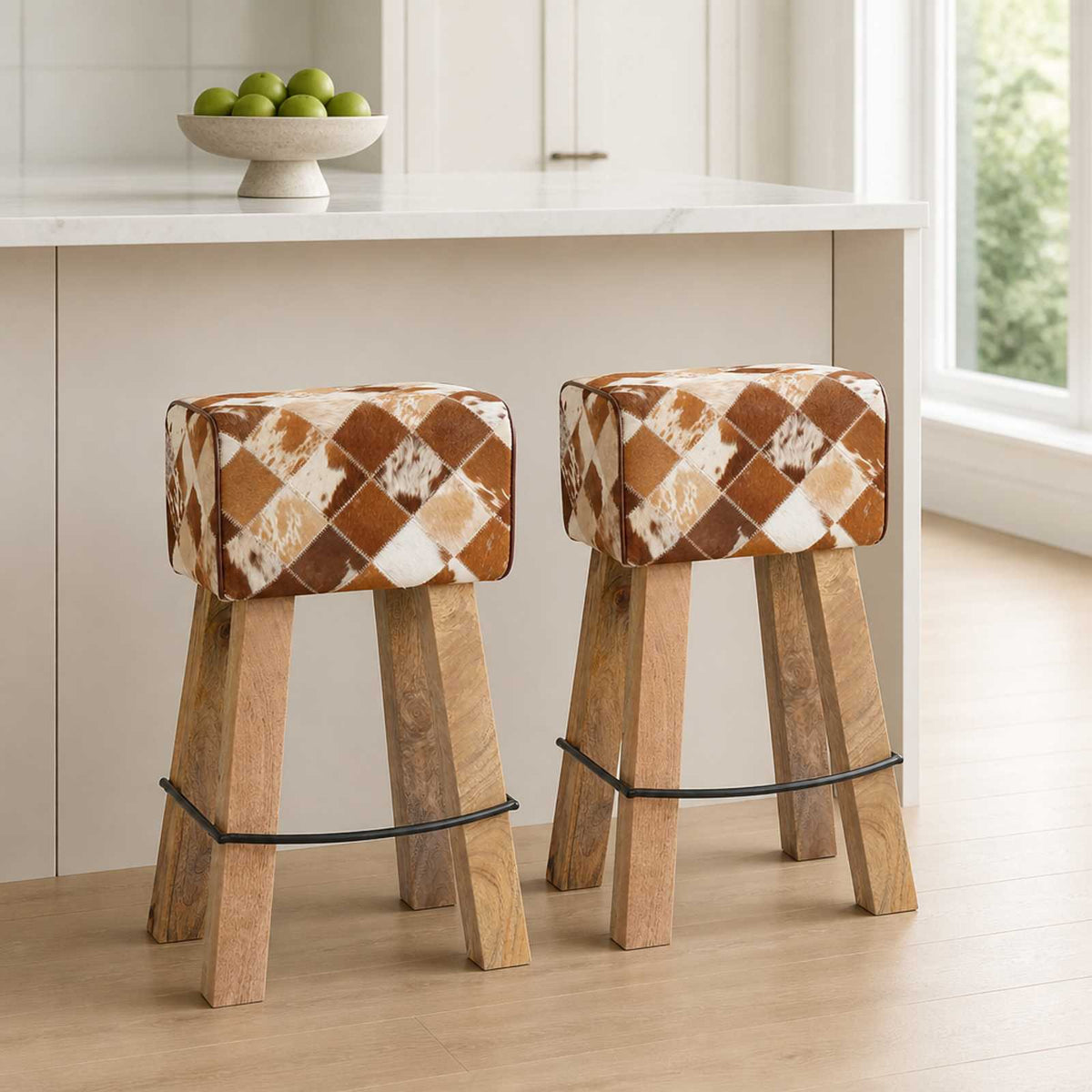 vidaXL Bar Stool 2 pcs Brown Patchwork 44 x 33 x 74 cm Real Leather 1