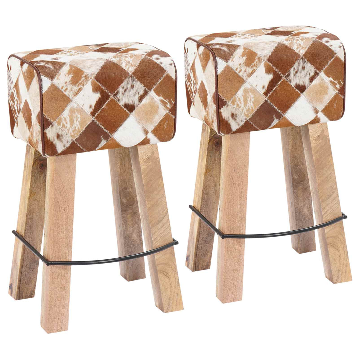 vidaXL Bar Stool 2 pcs Brown Patchwork 44 x 33 x 74 cm Real Leather 2