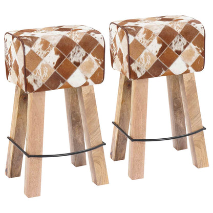 vidaXL Bar Stool 2 pcs Brown Patchwork 44 x 33 x 74 cm Real Leather 2