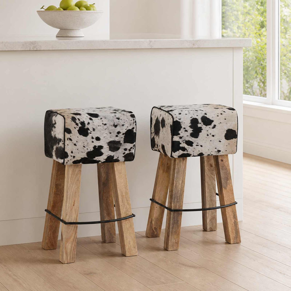 vidaXL Bar Stool 2 pcs Black and White 44 x 33 x 74 cm Real Leather 1