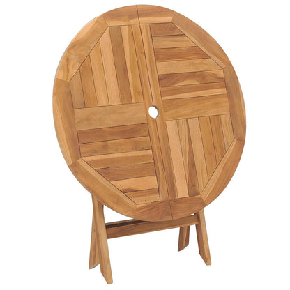 Folding Garden Table Natural 90 x 90 x 75 cm Solid Teak Wood Round