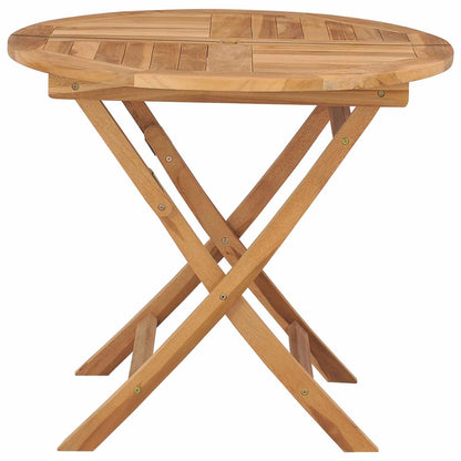 Folding Garden Table Natural 90 x 90 x 75 cm Solid Teak Wood Round