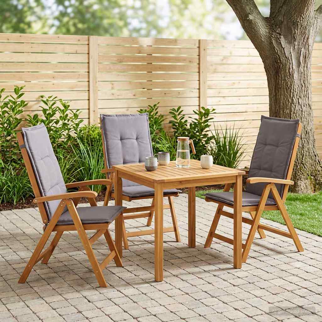 Reclining Garden Chairs Natural Solid Acacia Wood 3 with anthracite cushion