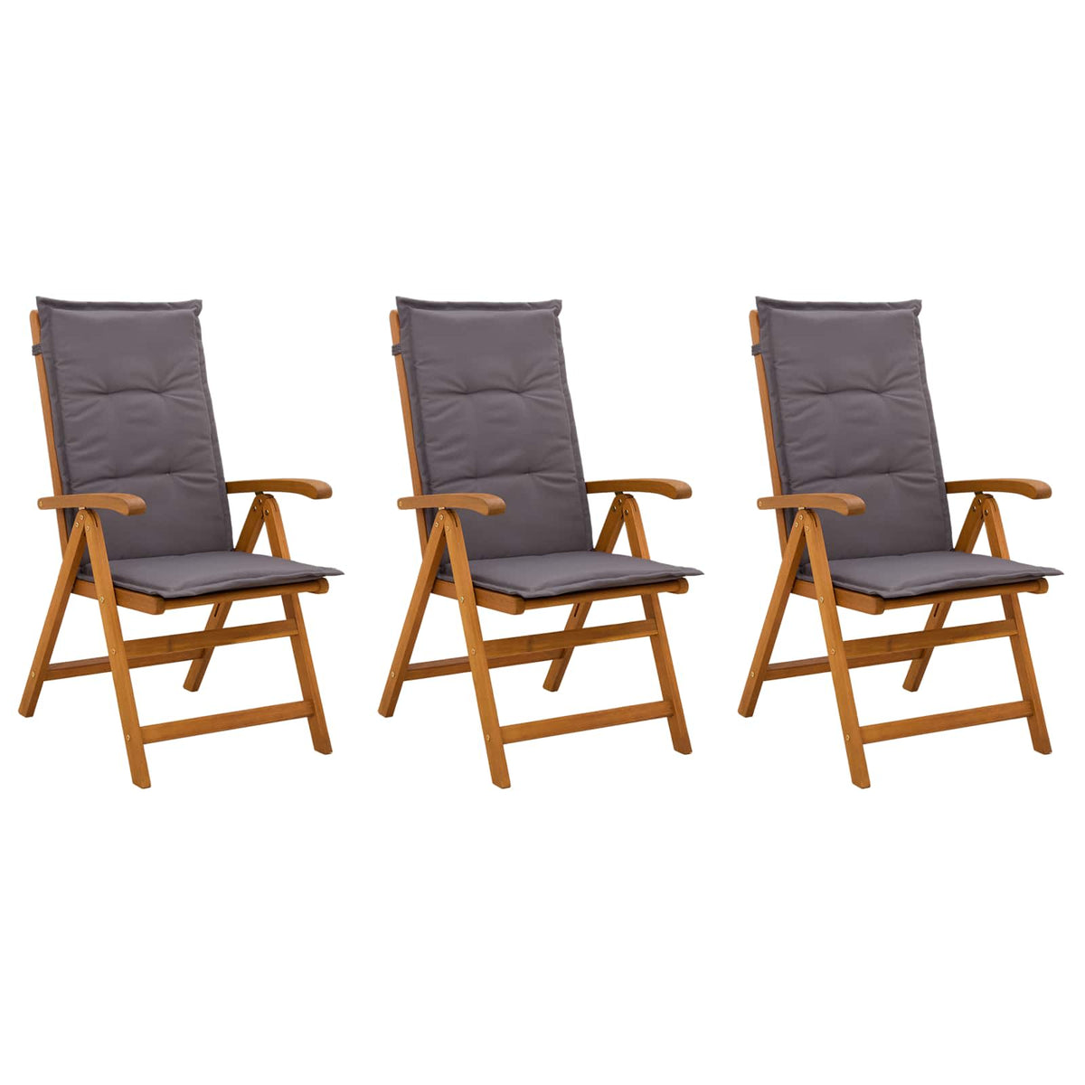 Reclining Garden Chairs Natural Solid Acacia Wood 3 with anthracite cushion