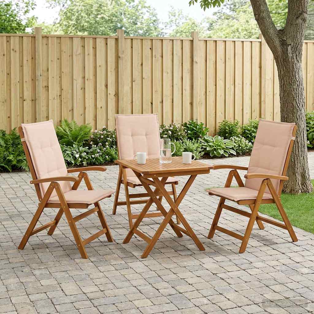 Reclining Garden Chairs Natural Solid Acacia Wood 3 with beige cushion