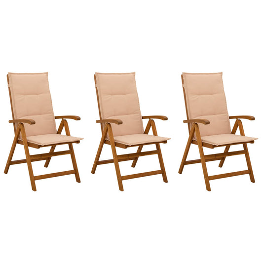 vidaXL Reclining Garden Chairs 3 pcs Natural Solid Acacia Wood 2
