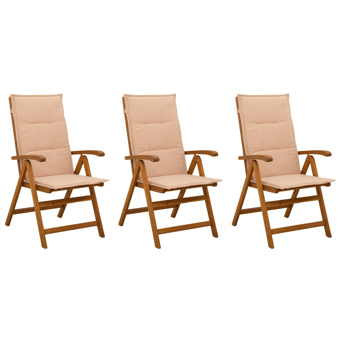 Reclining Garden Chairs Natural Solid Acacia Wood 3 with beige cushion
