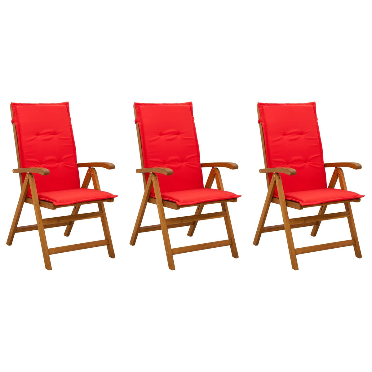 Reclining Garden Chairs Natural Solid Acacia Wood 3 with red cushion