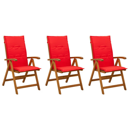 Reclining Garden Chairs Natural Solid Acacia Wood 3 with red cushion