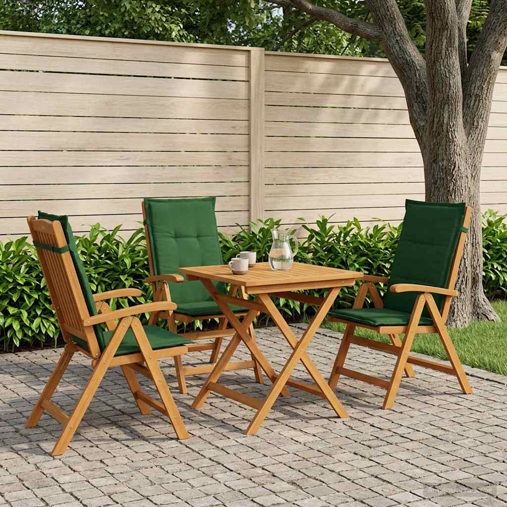 Reclining Garden Chairs Natural Solid Acacia Wood 3 with green cushion