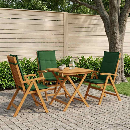 Reclining Garden Chairs Natural Solid Acacia Wood 3 with green cushion