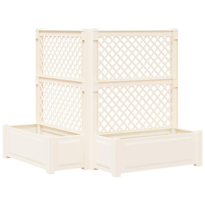 vidaXL Big Planter with Trellis 2 pcs PP White 1
