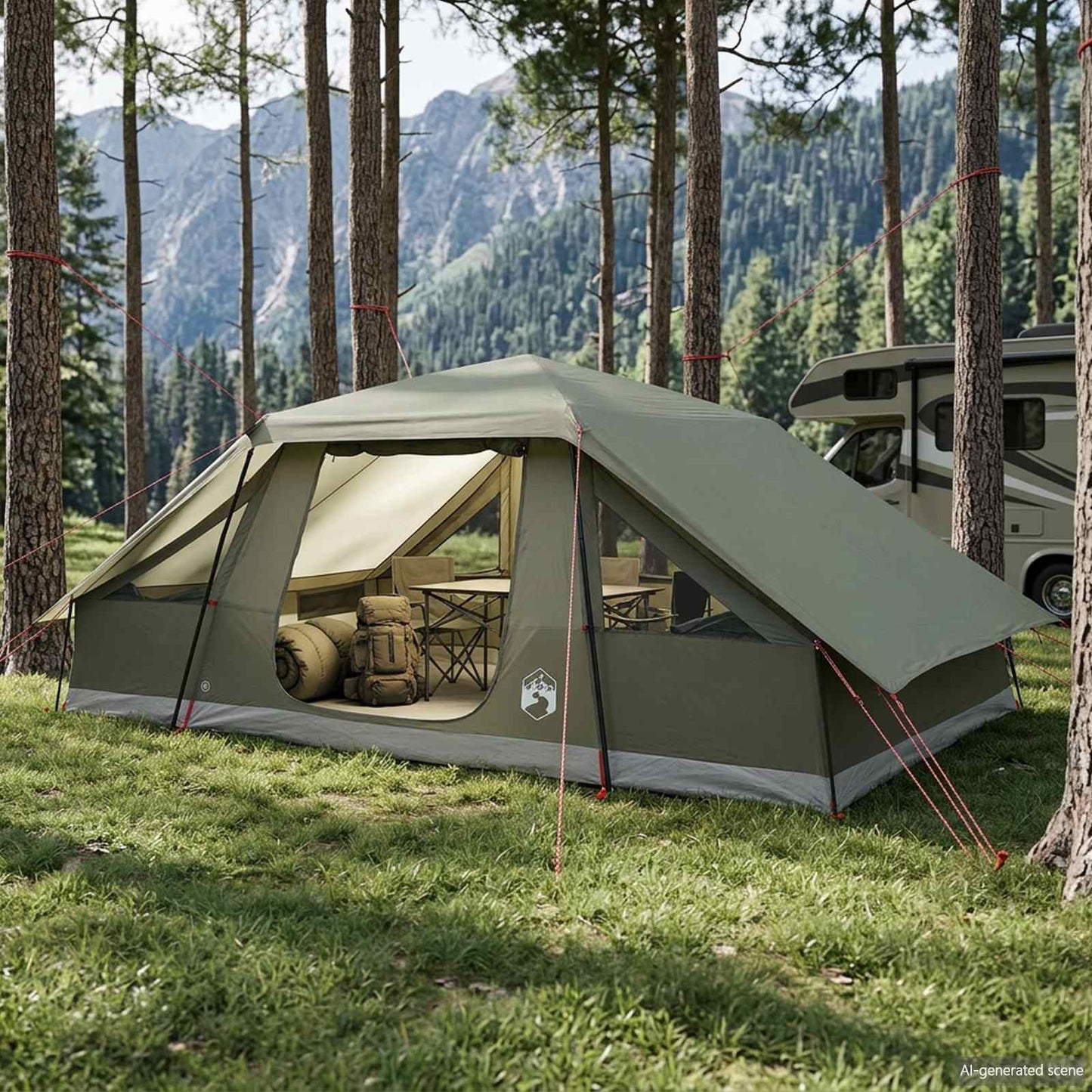vidaXL Family Tent with Rainfly Water-resistant 10-Person Army Green 1