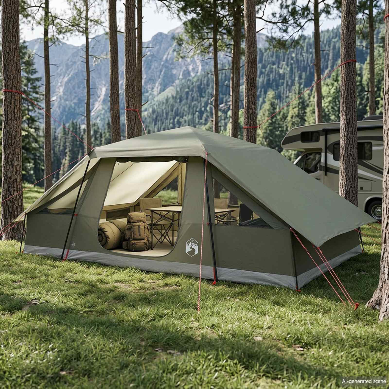 vidaXL Family Tent with Rainfly Water-resistant 10-Person Army Green 1