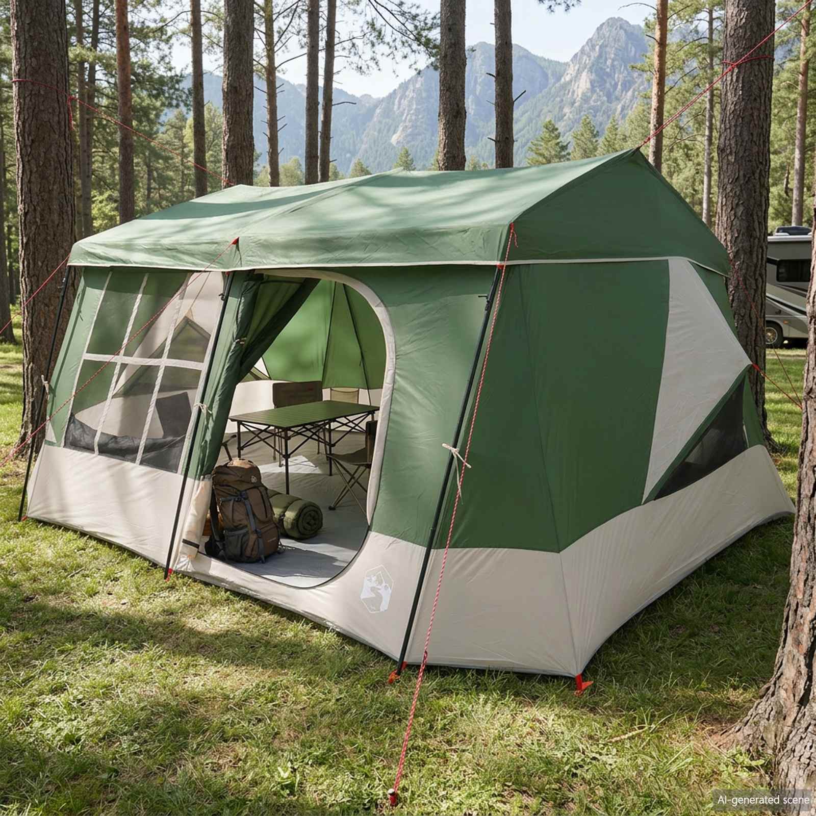 vidaXL Family Tent with Rainfly Water-resistant 9-Person Green 1