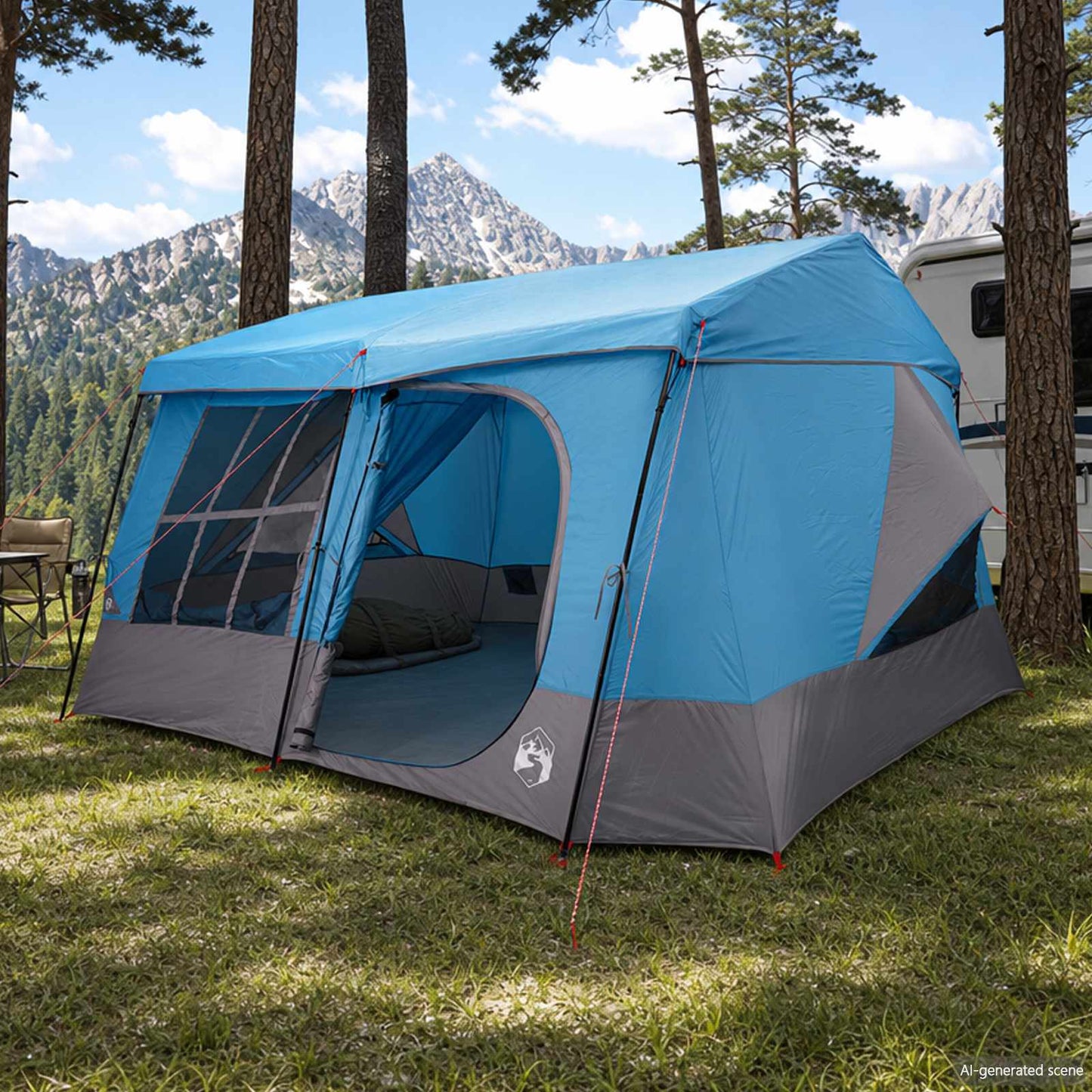 vidaXL Family Tent with Rainfly Water-resistant 9-Person Blue 1
