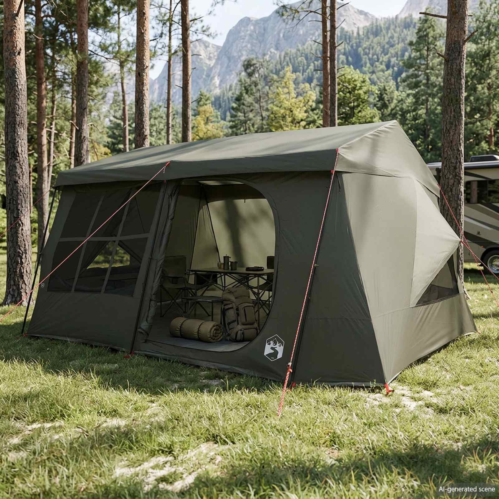 vidaXL Family Tent with Rainfly Water-resistant 9-Person Army Green 1