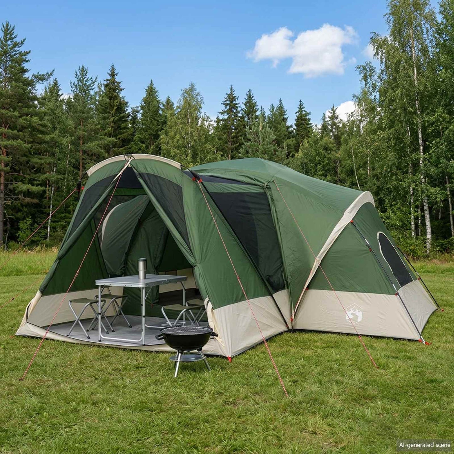 vidaXL Cabin Tent with Rainfly Water-Resistant 10-Person Green 1