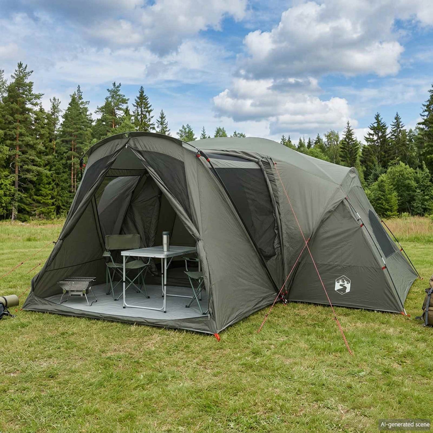 vidaXL Cabin Tent with Rainfly Water-Resistant 10-Person Army Green 1